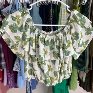 Patterned Off The Shoulder Flowy Crop Top | Size : M